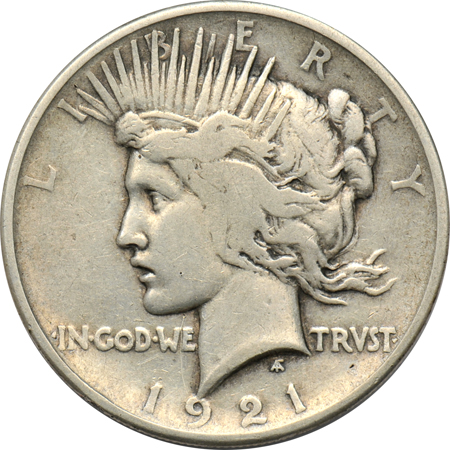 Eleven 1921 Peace dollars, as described.