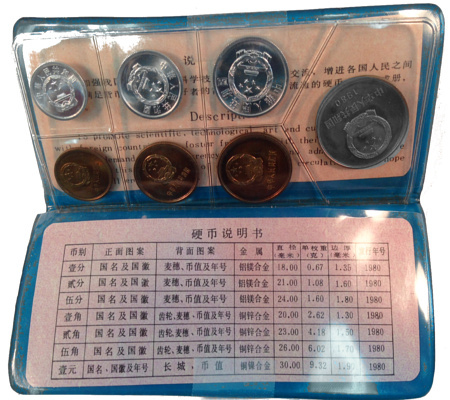 China - 1980 People's Bank of China Uncirculated set in wallet.