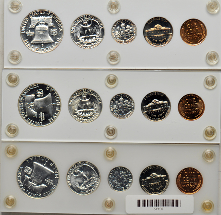 1952, 1953, and 1956 Proof Sets, all in Capital Plastics holders.