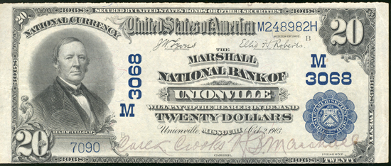 1902 $20 Unionville, MO Charter# 3068 Blue Seal XF.