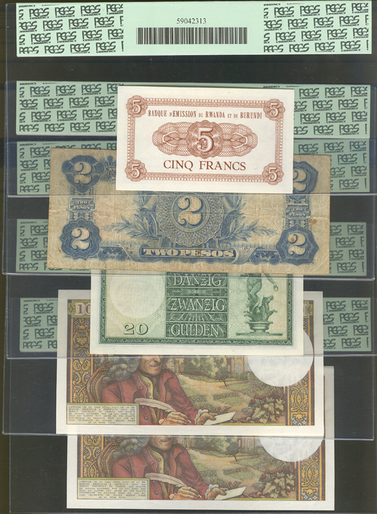 Philippines - 1929 2-pesos, plus four additional World notes, all PCGS.