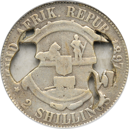 Engraved and Cut-Out Token on South Africa 2-shillings