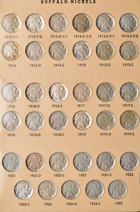 Complete collection of Buffalo nickels (no varieties) in a Dansco 7112 album