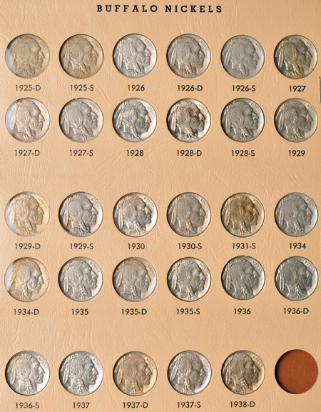 Complete collection of Buffalo nickels (no varieties) in a Dansco 7112 album