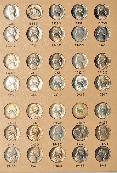 Complete collection of Jefferson nickels in a Dansco 7113 album