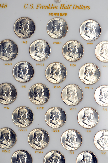 Complete collection of Franklin half-dollars in Capital Plastics case.