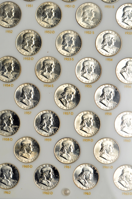 Complete collection of Franklin half-dollars in Capital Plastics case.