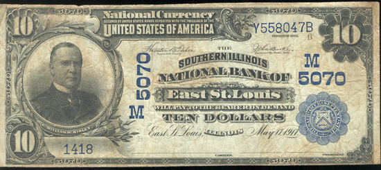 1902 $10 East St. Louis, IL Charter# 5070 Blue Seal F.