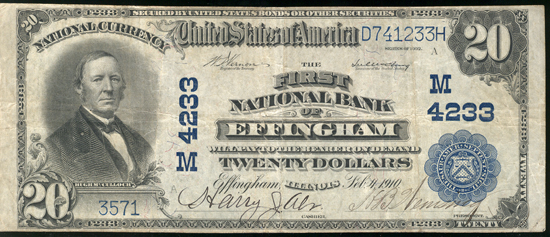 1902 $20 Effingham, IL Charter# 4233 Blue Seal VF.