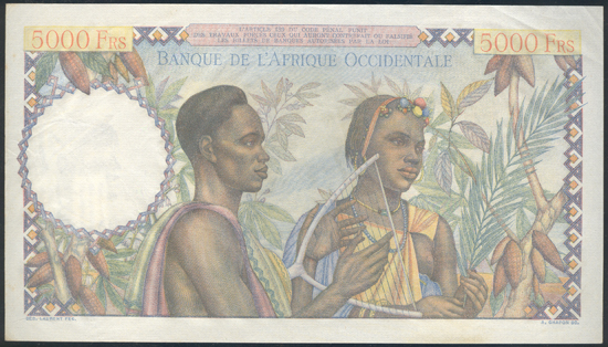 French West Africa - 1947-50 5000 Francs  PCGS AU-50.