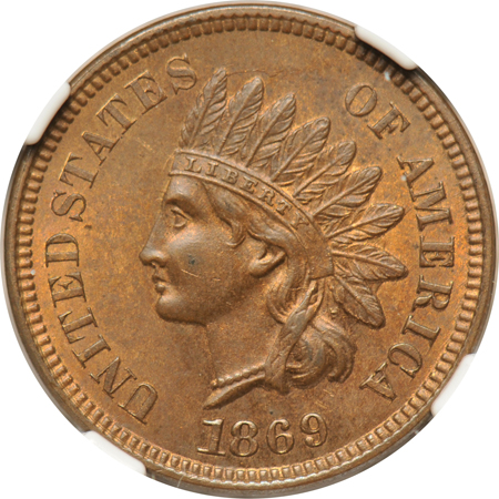 1869 NGC MS-64 BN.