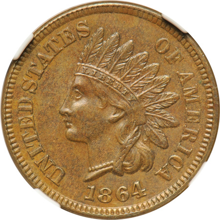 1864 Bronze w/ L. NGC MS-63 BN.