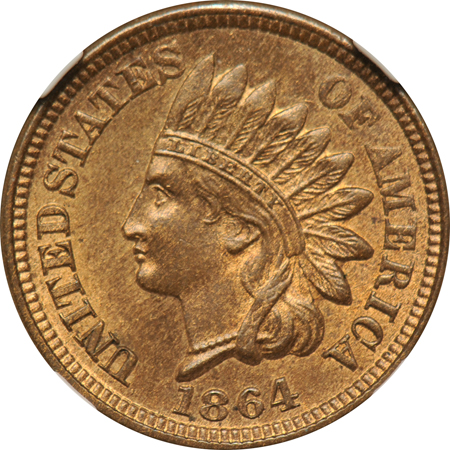 1864 Bronze NGC MS-64 BN.