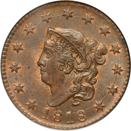 1818 (N-10) NGC MS-62 RB.