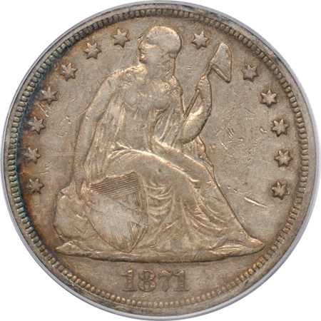 1841 Seated half-dollar PCGS AU-50 CAC, and an 1871 Seated dollar PCGS VF-35.