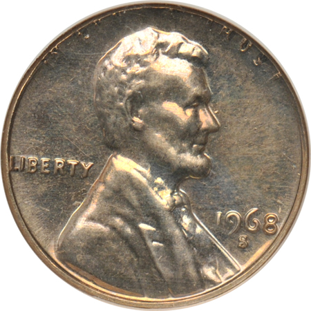 1968-S Proof Lincoln cent on a dime planchet NGC PF-65.