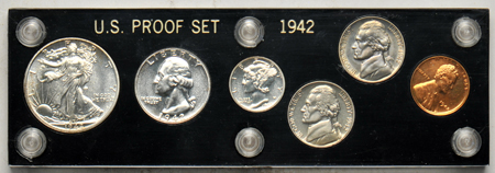 1942 six-coin Proof set in a Capital Plastics holder.