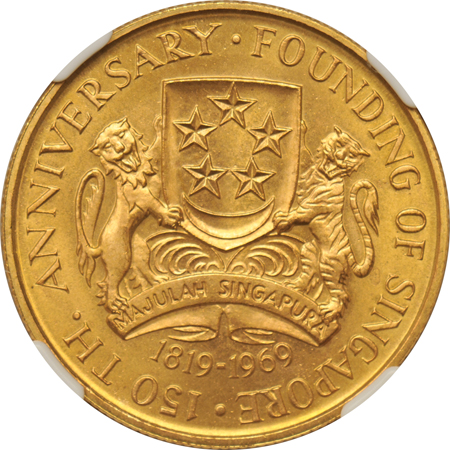 Singapore - 1969 $150 gold commemorative, Founding of Singapore, NGC MS-66.