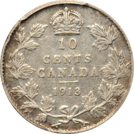 Canada - 1913 10-cents, Large Leaves, PCGS VF-30 (shield).