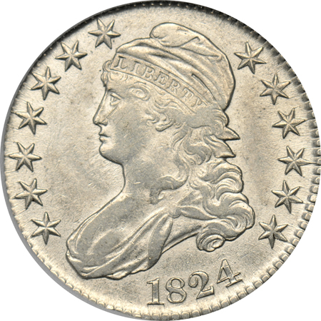 Two Bust half-dollars, and two Seated type coins, as described.