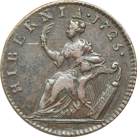 1723 Wood's Hibernia halfpenny XF.