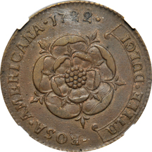 1722 Rosa Americana Twopence, Period After REX, NGC XF-40 BN.