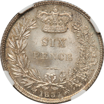 Great Britain - 1834 sixpence, NGC MS-66.