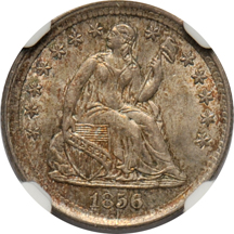 1856 large cent and half dime, both NGC MS-64.