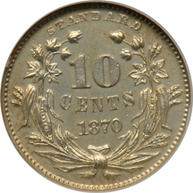 Judd-843:  1870 Dime (R.6), NGC PF-63.