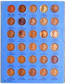 Lincoln cent collection, 1909 through 1940-S (no 1922 plain), in a Whitman folder.