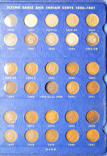 Indian cent collection, 1857 through 1909-S (no 1869/8), in a Whitman album.