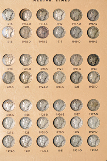 Collection of Mercury dimes, no 1916-D, with 1942/1, in a Dansco 7123 album.