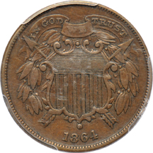 1864 Small Motto. PCGS XF-40.