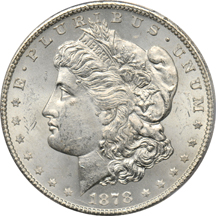 Five different Morgan dollars, all PCGS MS-64.