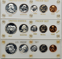 1952, 1953, and 1956 Proof Sets, all in Capital Plastics holders.