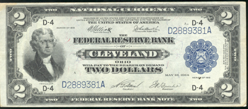 1918 $2 Cleveland  XF/minor stain.