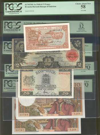 Philippines - 1929 2-pesos, plus four additional World notes, all PCGS.