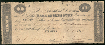 Missouri Territorial - Ste Genevieve $1 signed by Auguste Chouteau.