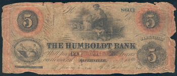 $5 Obsolete Banknote, The Humboldt Bank, Naperville, IL PCGS Good-6.