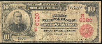 1902 $10 Floresville, TX Charter# 6320 Red Seal VG.
