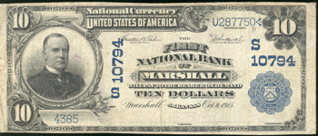 1902 $10 Marshall, AR Charter# 10794 Blue Seal F.