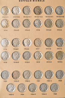 Complete collection of Buffalo nickels (no varieties) in a Dansco 7112 album