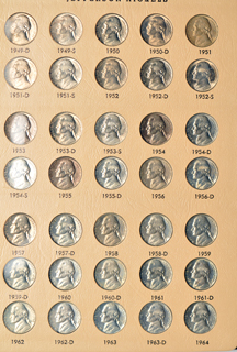 Complete collection of Jefferson nickels in a Dansco 7113 album