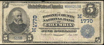 1902 $5.00. Columbia, MO Charter# 1770 Blue Seal. F.