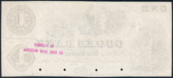 $1 Obsolete Banknote, Ocoee Bank, Cleveland, TN PCGS AU-58/hole punch cancelled.