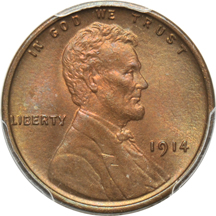 Five certified Lincoln cents, as described