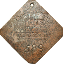 1843 Slave Badge, ex-Paul West Collection, plus Confederate $5 and $10 notes.