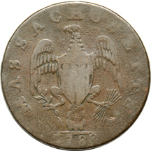 1788 Massachusetts cent, no period, F.