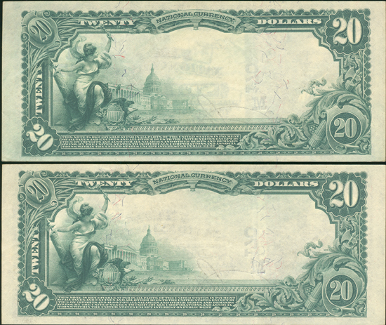 Pair of 1902 $20 St. Louis, MO Charter# 170 Blue Seal XF.