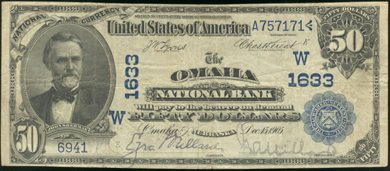 1902 $50 Omaha, NE Charter# 1633 Blue Seal Date Back F.